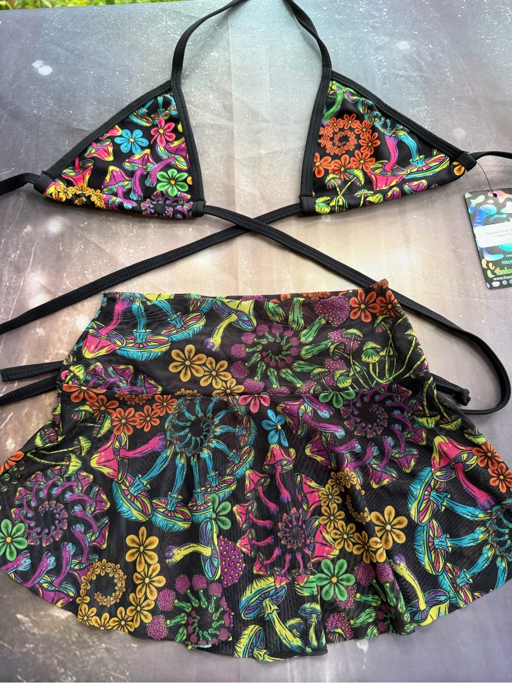 Psychedelic Mushroom Rave Bikini Top & Skirt Set